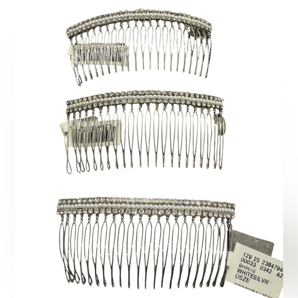 EVE REID Vintage Women’s Rhinestone and Pearl Hair Combs - Silver/White
